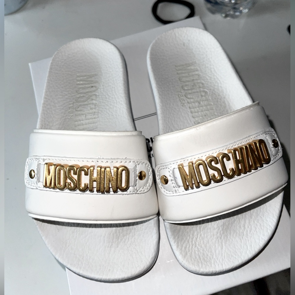 Moschino kids logo details flat slides